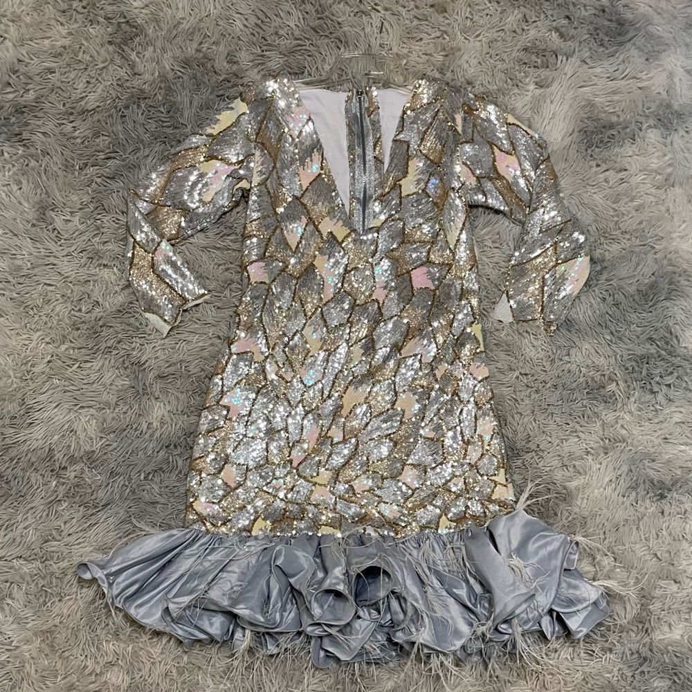 Silver and Gold Sequin Dress with Ruffle Hem - Picture 16 of 16